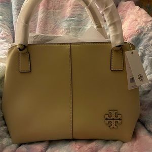Tory Burch McGraw smooth satchel in Buttermilk